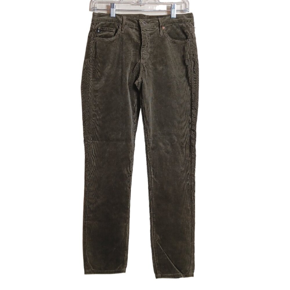 AG Adriano Goldschmied Prima Corduroy Jeans Womens 27 Green Cigarette Ankle New
